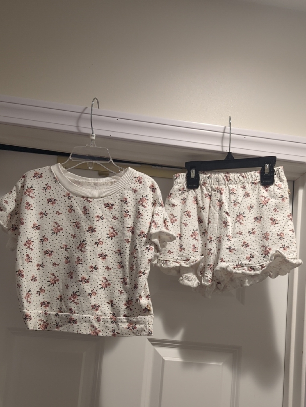 BearPaw Cream Floral Short Pajama Set with Pink Accents